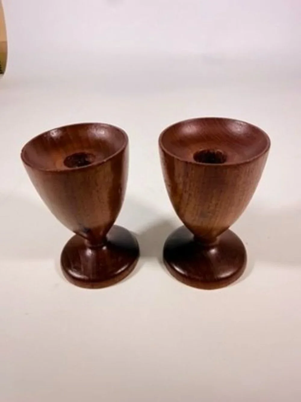 Wood Candleholders Pair Set 2 Burma Teak Mid Century Vintage Danish Style Home T